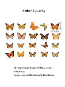 40 Stücke/Packung Retro Schmetterling & Blumen PET Aufkleber, für DIY Notizbuch und Dekoration
