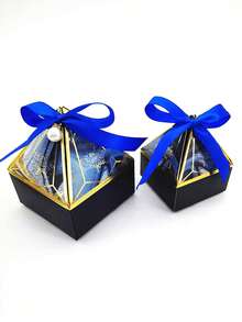 10pcs Creative Diamond-Shaped Candy Favor Boxes For Wedding & Party, Simple Gift Boxes For Favors - Blue - View 2