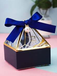 10pcs Creative Diamond-Shaped Candy Favor Boxes For Wedding & Party, Simple Gift Boxes For Favors - Blue - View 3