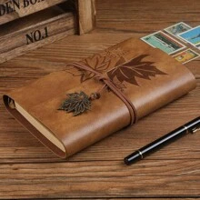1 pieza con diseño de hoja Cuaderno , café marrón retro Cuaderno para oficina