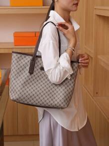 SHIMEINI 2025 经典时尚提花大容量单肩手提包，适合女性日常使用、办公、返校、旅行、度假和礼物 - 卡其色 - 查看 6