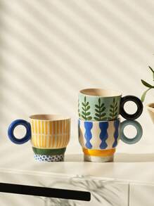 CMYD Studio 1 件 300ml 原创手绘陶瓷杯，创意家用/办公室咖啡杯，精美茶杯，情侣水杯返校 - 彩色 - 查看 9