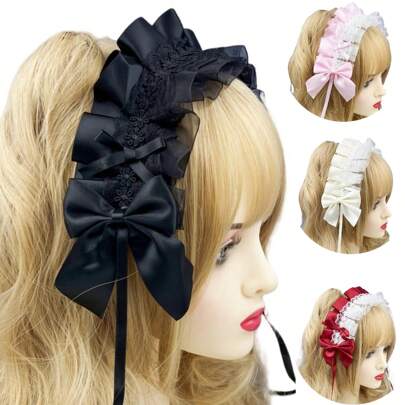 1pc Women's Black Lace Polyester Sweet Headband For Wearing With Dress Valentine's Day Back To School