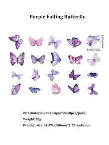 40 Stücke/Packung Retro Schmetterling & Blumen PET Aufkleber, für DIY Notizbuch und Dekoration