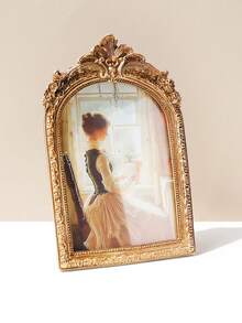 1 pieza Marco de fotos tallado en resina dorado rústico, decoración del hogar de estilo vintage, marco de fotos antiguo de boda, elegante exhibición de pared y mesa, regalo perfecto para la familia - Dorado - Ver 6