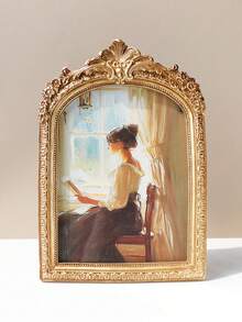 1 pieza Marco de fotos tallado en resina dorado rústico, decoración del hogar de estilo vintage, marco de fotos antiguo de boda, elegante exhibición de pared y mesa, regalo perfecto para la familia - Dorado - Ver 7