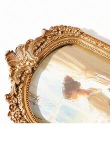 1 pieza Marco de fotos tallado en resina dorado rústico, decoración del hogar de estilo vintage, marco de fotos antiguo de boda, elegante exhibición de pared y mesa, regalo perfecto para la familia - Dorado - Ver 10