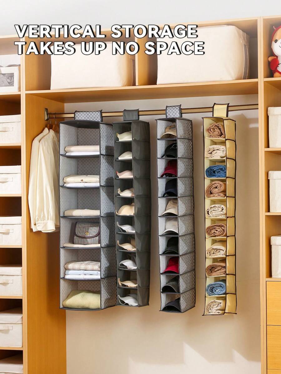 1pc 10-Tier Hanging Wardrobe Storage Box, Wardrobe Hanging Hook, Multi-Layer Hanging Storage Bag, Can Be Used To Store Bags, Hats, Underwear, Etc. Handmade Measurement May Have Slight Errors. - Multicolor - View 1