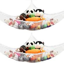 2入組玩具吊床毛絨動物吊床，玩具收納吊床網巨型牆角網狀玩具組織器玩具網掛勾，適用於臥室、遊戲室毛絨玩具 - 白色 - 查看 1