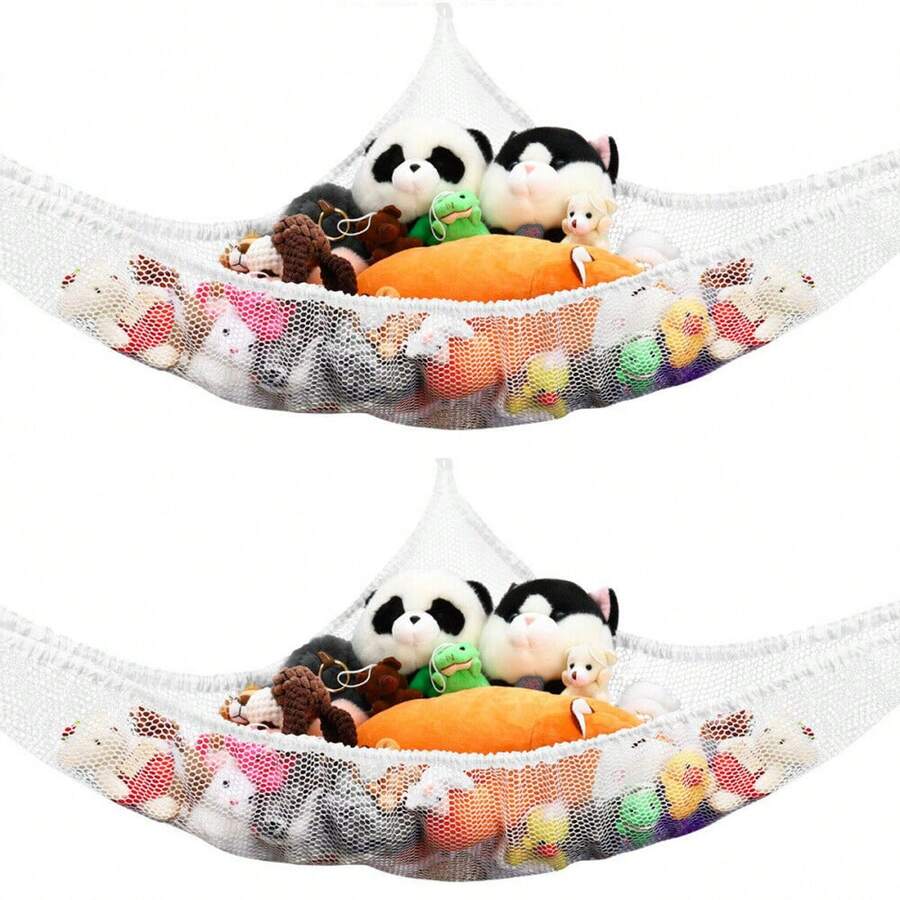 2入組玩具吊床毛絨動物吊床，玩具收納吊床網巨型牆角網狀玩具組織器玩具網掛勾，適用於臥室、遊戲室毛絨玩具 - 白色 - 查看 1