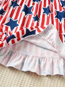 Young Girl American Bow Straps Cami Dress With Elastic Waist For 4th Of July Outfit