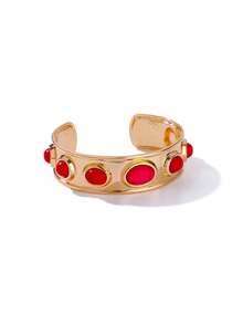 1入組彩色油滴太陽女手鐲，金色不銹鋼幾何開口袖扣手鐲，美學時尚珠寶禮物 2024 - 金黃色 - 查看 15