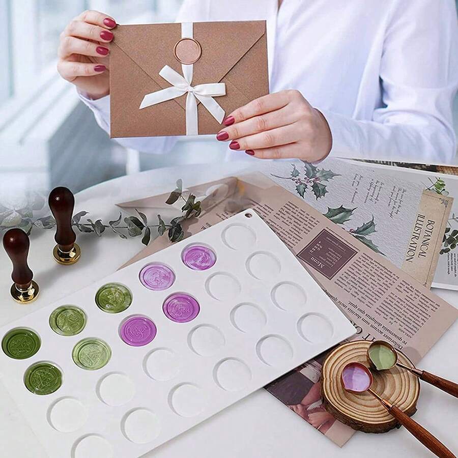 圓形圓盤圖案蠟封印章套裝，信封密封工具，模具，矽膠模具 - 白色 - 查看 1