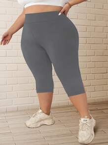 Pantalones capri de talla grande para mujer con cintura alta y abertura lateral, elásticos y cómodos - Gris - Ver 2