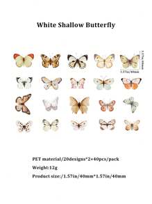 40 Stücke/Packung Retro Schmetterling & Blumen PET Aufkleber, für DIY Notizbuch und Dekoration
