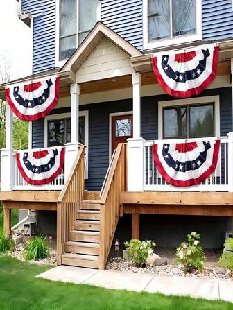 2pcs, American Flag Bunting Large Pleated Fan, Red White Blue USA Pleated Fan Flag Banners,Fourth Of July Party Decorations, Fourth July Decor, Yard Decor, Indoor Decor, Outdoor Decor