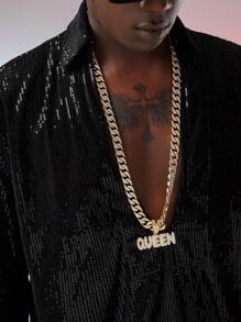 Hip Hop Rhinestone Letter Charm Necklace Perfect Jewelry Gift For Party For Women Men - Gold - View 8