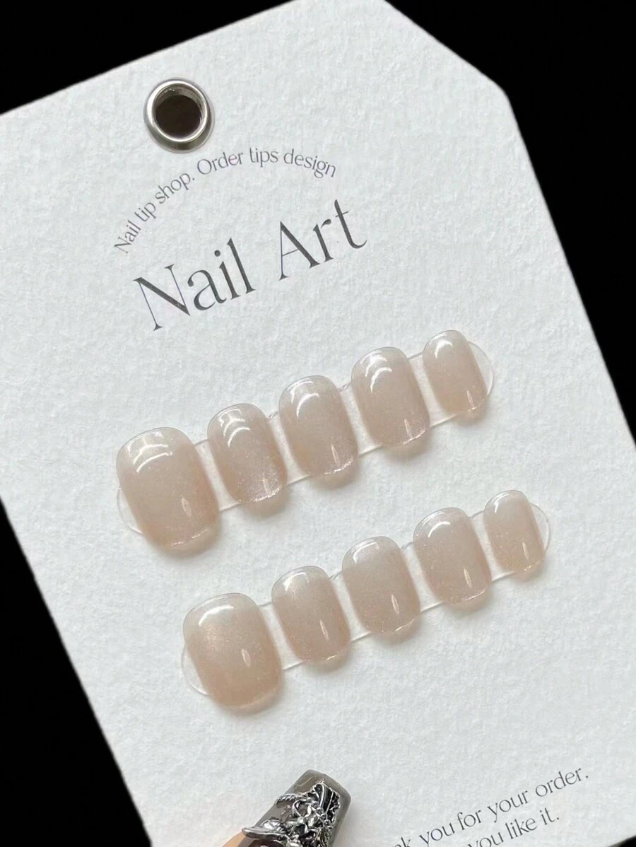 10pcs Icy White Cat Eye Effect Nail Tips, No Grinding Or Crease-Free, Specializing In Manually Wearing Nails Press On Nails Nail Supplies