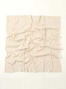 1件装女士时尚春秋季刺绣花朵披肩围巾头巾，适合日常佩戴配饰，女士秋冬季情人节礼物 - 米色 - 查看 3