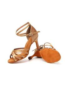 Zapatos de baile latino para mujeres con suela suave de 7cm, zapatos de baile cómodos para damas adecuados para bailar tango, salsa y entrenamiento de baile de salón - Caqui - Ver 4