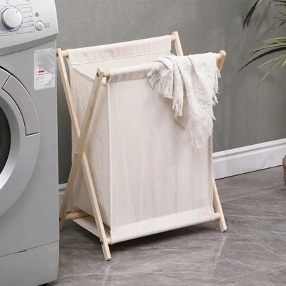 Wooden Foldable Laundry Hamper, Bathroom Dirty Clothes Basket, Japanese Style Home Dirty Clothes Storage Basket, Nordic Fabric Storage Bin