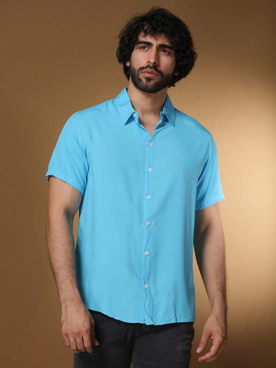 Men Shirts - 淺藍色 - 查看 1