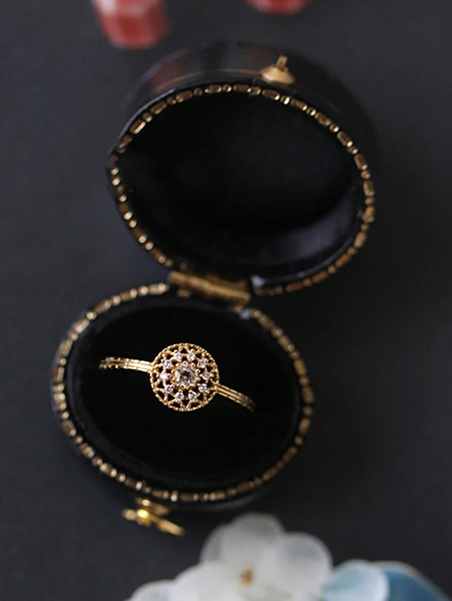 One Piece Of Silver Ring With Cubic Zirconia Stone Inlay, European And American Style, Fashionable, Versatile, Light Luxury, Personalized And Simple Design - Yellow Gold - View 1