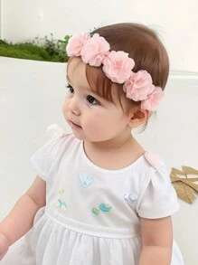 3pcs/Set Solid Color Chiffon Floral Baby Headbands, Suitable For All Seasons - White - View 3
