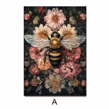 1pc Unframe Dark Botanical Floral Bee Art Poster Print Moody Retro Aesthetic Canvas Painting Wall Picture For Dorm,Apartment,Living Room,Bedroom,Modern Home Decoration,Ideal Gift