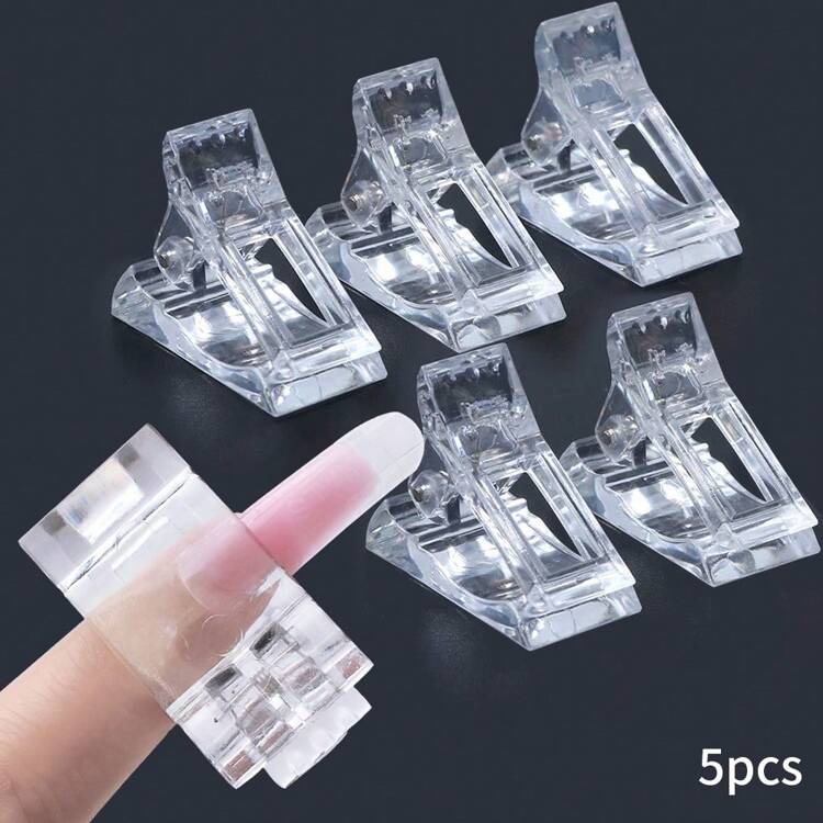 Conjunto de herramientas DIY de clip de fijación de moldes de extensión de cristal de arte de uñas de 5 piezas, adecuado para salón de uñas - transparente - Añade 1