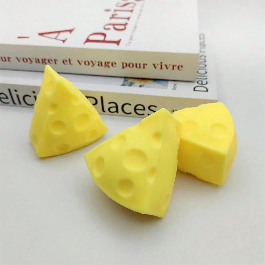 1pc New Cheese Stress Relief Toy, Squishy Simulation Plaything Made Of TPR Soft Rubber For Office Pressure Relief