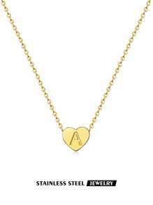 1 件时尚心形 A-Z 字母项链女式简约不锈钢链条项链女式吊坠时尚珠宝礼物情人节、妈妈、母亲、母亲节、礼物 - 心字母 - 查看 25