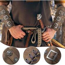 1 件皮革护腕手套文艺复兴扣臂护腕男女适用中世纪棕色腕袖理想万圣节 - A - 查看 5