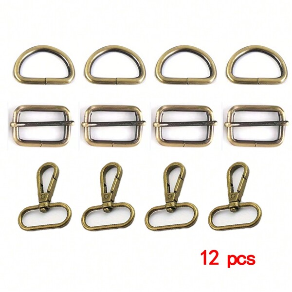 12 peças Pacote Granelizado de Chaveiros de Metal com Fecho Giratório, Argola em D, Deslizador e Fivela Triangular para Artesanato DIY, Adequado para Bolsas e Mochilas com Mosquetão