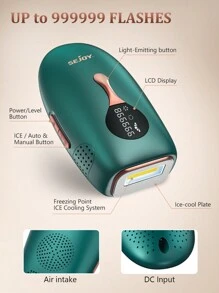 Sejoy IPL Laser Hair Removal Device With Cooling System, Painless Whole-Body Hair Removal Ice Point Hair Removal Device, Green - 美規A型插(110-127V) - 查看 2