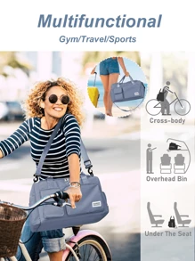 1入組35L健身袋，瑜伽斜跨袋，帶有鞋隔層和濕物隔層的運動袋，藍色牛津布耐磨防水材料，帶有干濕分隔袋的旅行袋，輕便攜帶手提袋，週末過夜袋，適用於女性，男性，訓練，健身，游泳和商務度假