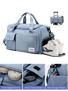 1入組35L健身袋，瑜伽斜跨袋，帶有鞋隔層和濕物隔層的運動袋，藍色牛津布耐磨防水材料，帶有干濕分隔袋的旅行袋，輕便攜帶手提袋，週末過夜袋，適用於女性，男性，訓練，健身，游泳和商務度假