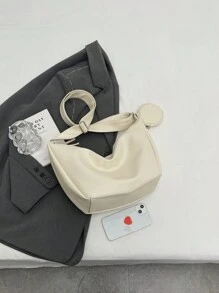 女款休閒單肩斜挎包附零錢包，時尚日常通勤風 - 米色 - 查看 8