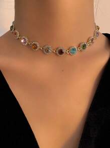 1 st. Bohemian kleurrijke rhinstone decor choker, glamoureuze zomer zonnebloemen ketting ketting, multicolor sprankelende kristal chokers ketting sieraden cadeaus voor vrouwen en meisjes, ketting decoratie accessoires vakantie verjaardag feest cadeaus voor meisjes Valentijnsdag, moeder, moeder, Moederdag, cadeau