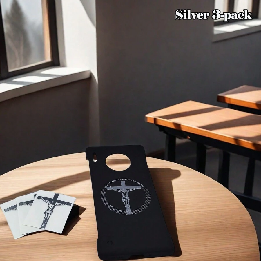 3 Pcs European And American Retro Dark Style Cross , High-End Metal Alloy Cross Stickers, Gold & Silver Cross Decoration Set - Silver 3-pack - View 1