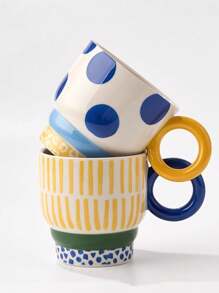 CMYD Studio 1 件 300ml 原创手绘陶瓷杯，创意家用/办公室咖啡杯，精美茶杯，情侣水杯返校 - 彩色 - 查看 8