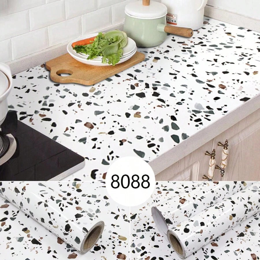 Waterproof Self-Adhesive Marble Pattern Table Sticker For Desk & Wall, Kitchen Oil-Proof Renovation Wallpaper Protective Film - White - View 1