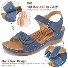 Women's Fashion Thong Sandals With Massage Beads, Thick Bottom Platform Wedge, Comfortable Slides - Blue - View 2