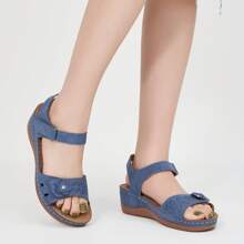 Women's Fashion Thong Sandals With Massage Beads, Thick Bottom Platform Wedge, Comfortable Slides - Blue - View 5