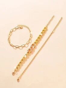 Conjunto de 3 piezas de tobilleras de cerradura con incrustaciones de diamantes de imitación de moda