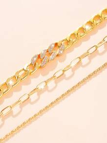 Conjunto de 3 piezas de tobilleras de cerradura con incrustaciones de diamantes de imitación de moda