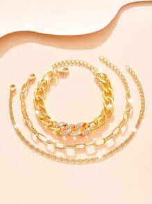 Conjunto de 3 piezas de tobilleras de cerradura con incrustaciones de diamantes de imitación de moda
