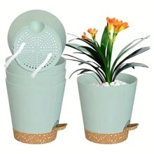 5pcs, Plant Pots 5 Inch Self Watering Planters High Drainage Flowers Pot For Indoor Outdoor Plants With Reservoir Tray And Watering Lip Gardening Planter Garden Flower Pots