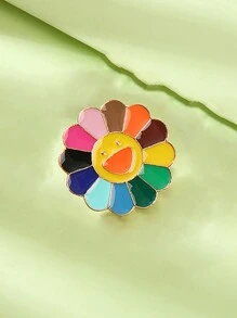 1pc Cute Smiling Sun Flower Brooch Pin, Metal Cartoon Gift For Backpacks, Clothes, Colorful