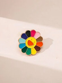 1pc Cute Smiling Sun Flower Brooch Pin, Metal Cartoon Gift For Backpacks, Clothes, Colorful
